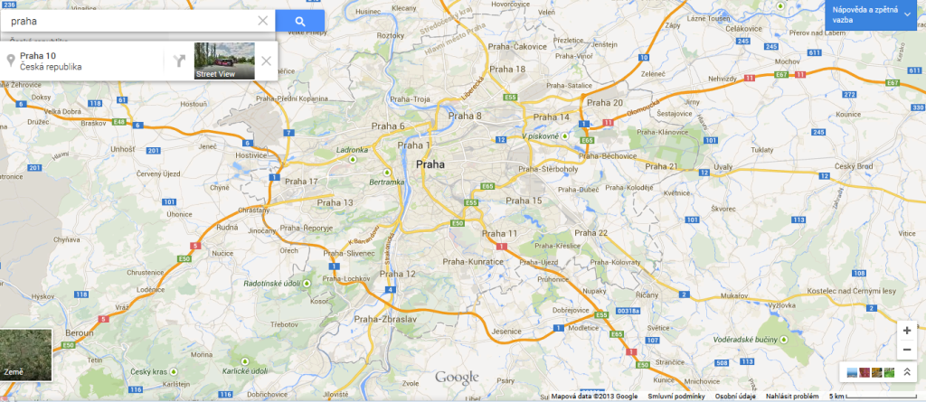 Nové Google Mapy, nabídka Streetview